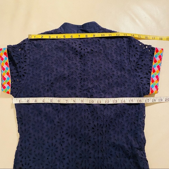 Batik Blue Dress Short Sleeve Aztec Embroidery - Picture 9 of 11